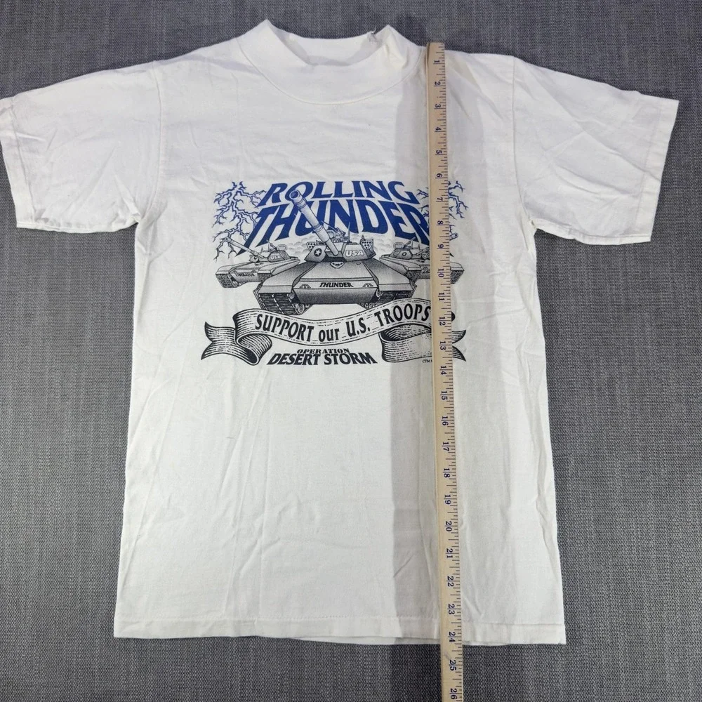 Vintage Rolling Thunder Shirt Mens Small White Desert Storm Tee Gateway Tees USA